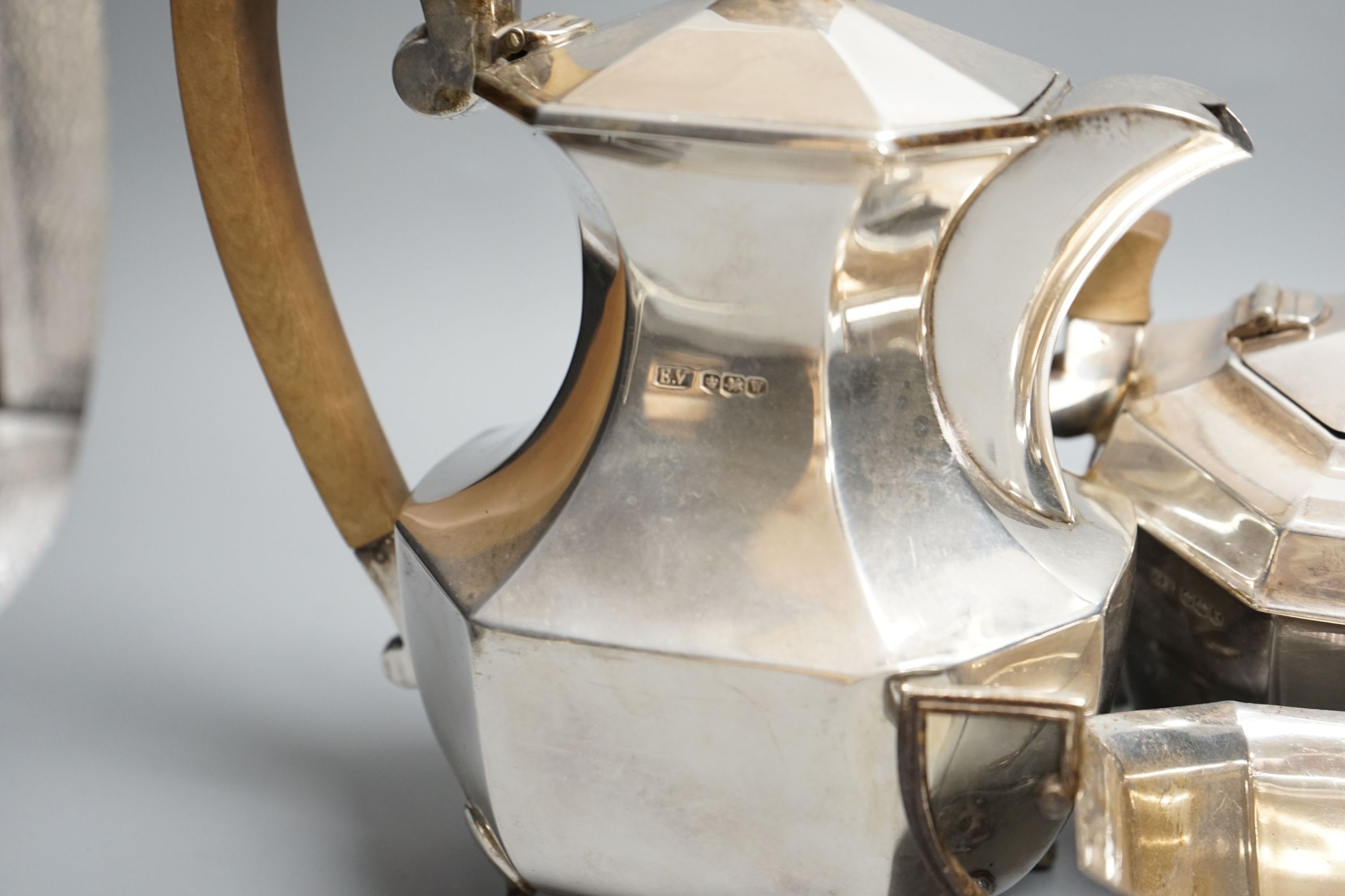 A George VI silver four piece tea set, Viners Ltd, Sheffield, 1939/1940, gross weight 55.5 oz.